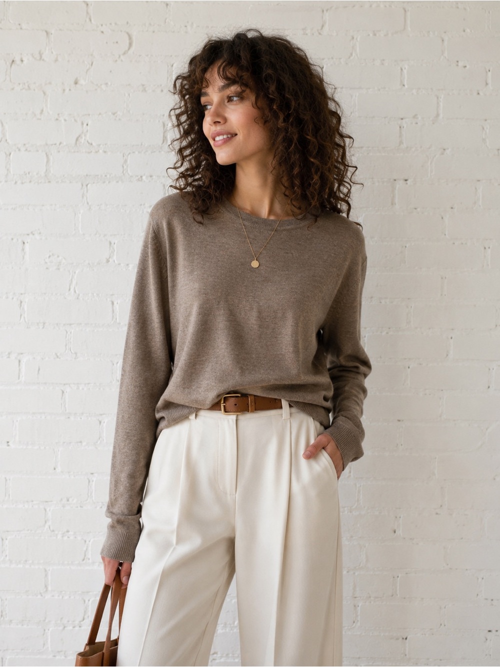 One Grey Day Crew neck Sweater size Medium Luxury Knit Pullover merino wool NWT
